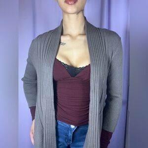Willi Smith Brown Ribbed Cardigan Size L Minimalist Fall Layering Elena Gilbert